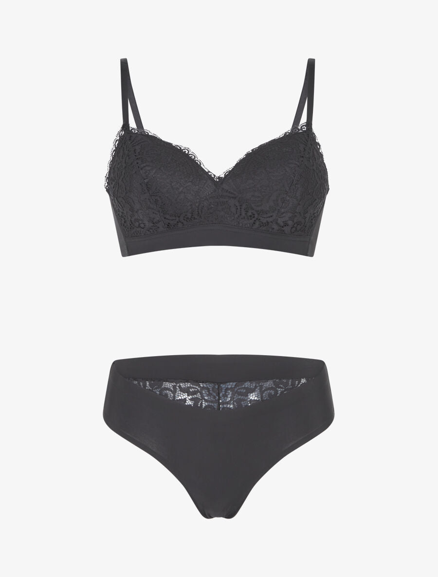 Ensemble lingerie en dentelle sans couture - Noir - 4