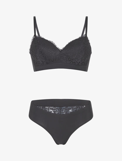 Ensemble lingerie en dentelle sans couture - Noir - 4