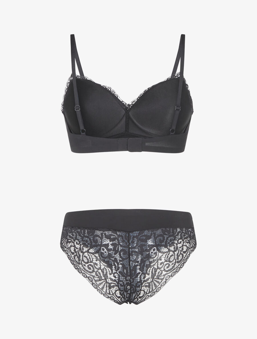 Ensemble lingerie en dentelle sans couture - Noir - 2