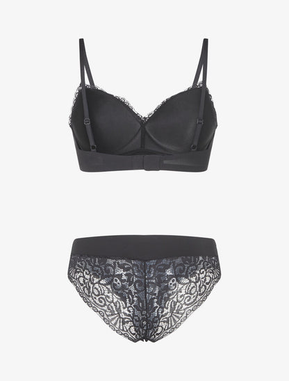 Ensemble lingerie en dentelle sans couture - Noir - 2