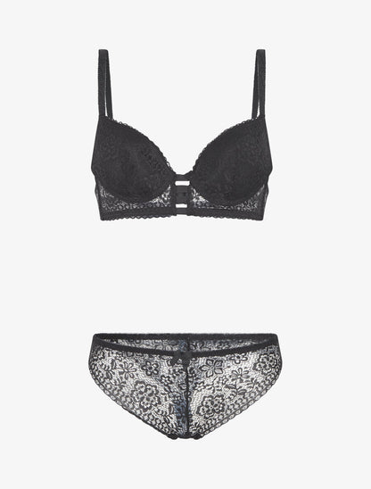 Ensemble soutien-gorge et culotte en dentelle - Noir - 4