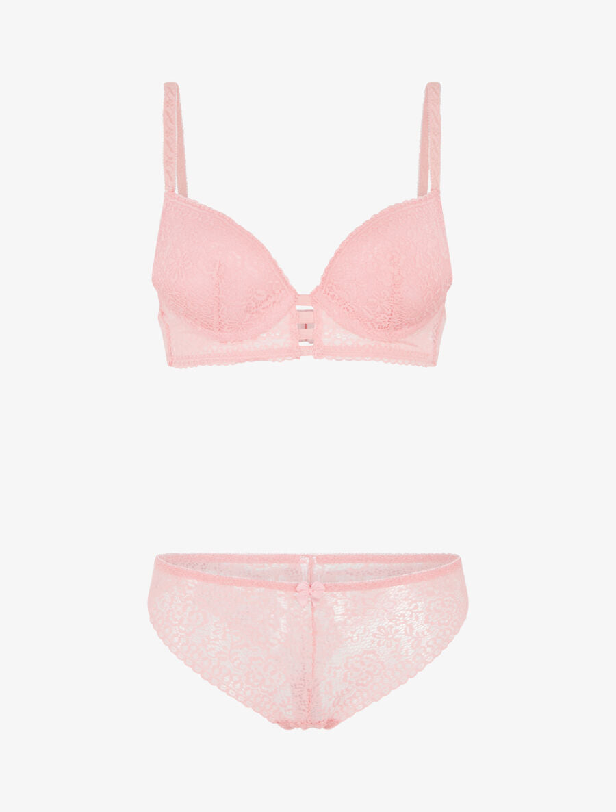 Ensemble soutien-gorge et culotte en dentelle - Rose - 4