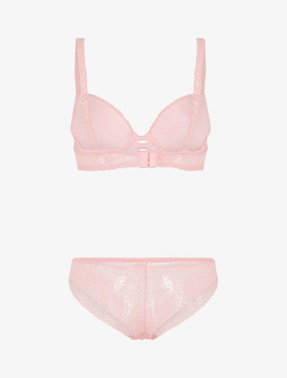 Ensemble soutien-gorge et culotte en dentelle - Rose - 2