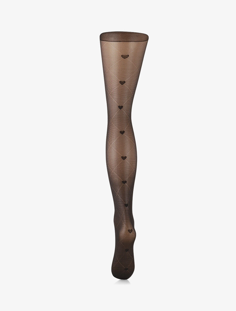Collants en voile à coeurs quadrillés - Noir - 2