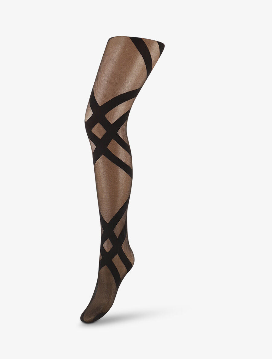 Collants en voile à imprimé quadrillé - Noir - 3