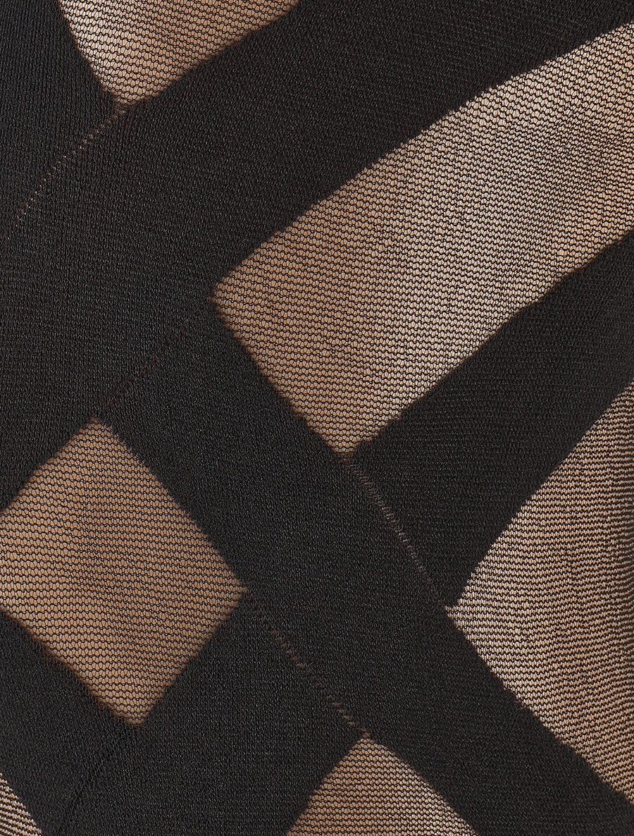 Collants en voile à imprimé quadrillé - Noir - 2