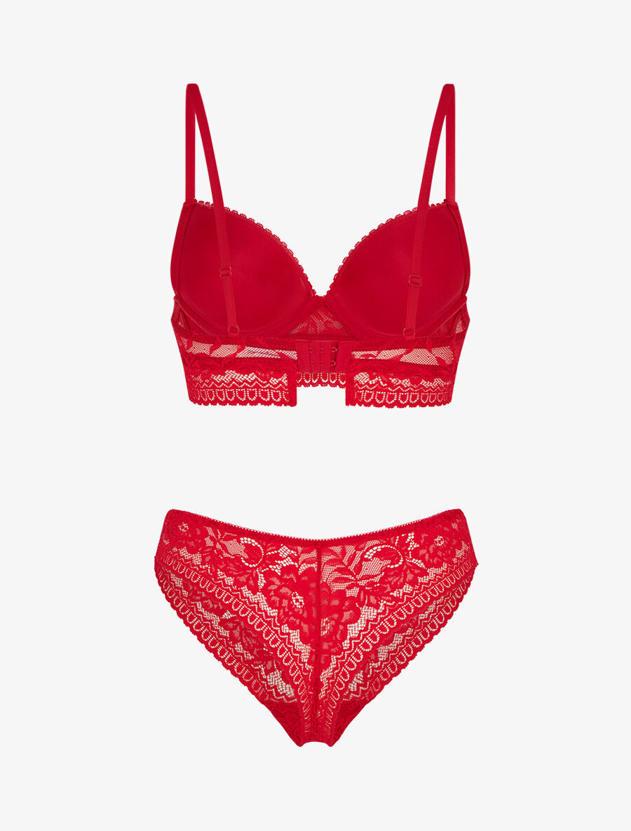 Ensemble soutien-gorge et tanga et bijoux coeurs - Rouge - 2