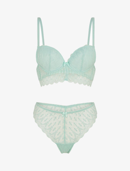 Ensemble soutien-gorge et tanga en dentelle ajourée - Vert d&