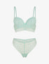 Ensemble soutien-gorge et tanga en dentelle ajourée - Vert d&