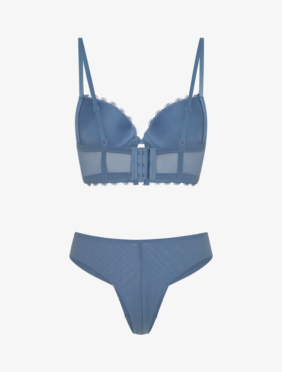 Ensemble soutien-gorge et tanga en dentelle - Bleu - 2