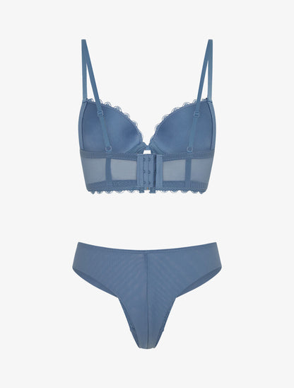 Ensemble soutien-gorge et tanga en dentelle - Bleu - 2