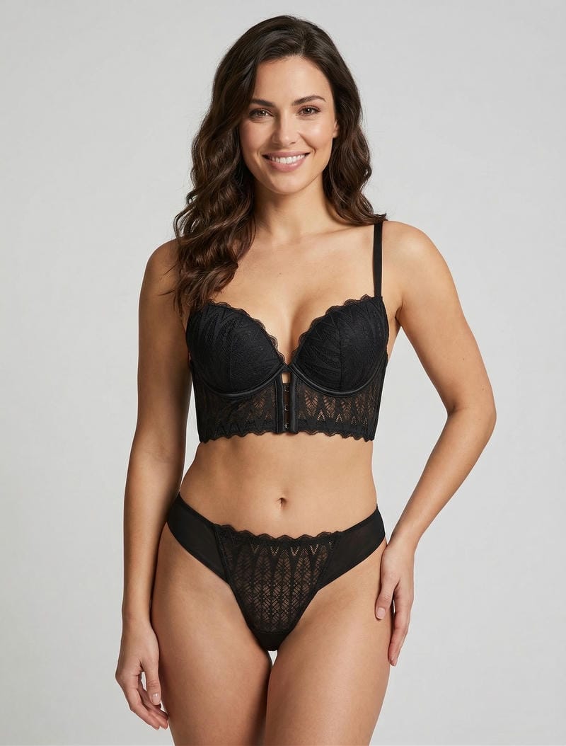 Ensemble soutien-gorge et tanga en dentelle - Noir
