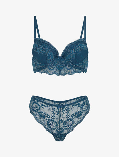 Ensemble soutien-gorge et tanga à détail irisé - Bleu canard - 1