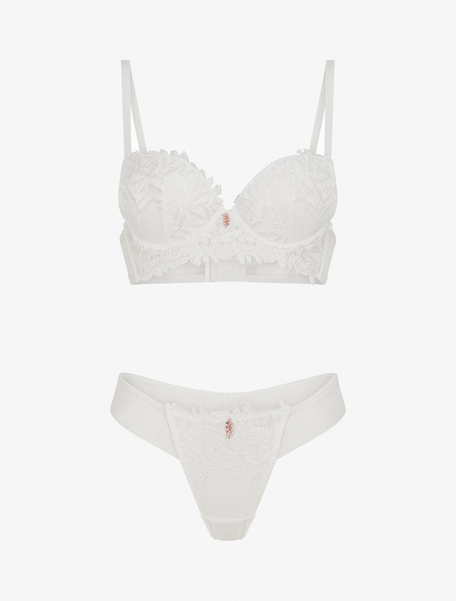 Ensemble soutien-gorge et tanga à bijoux lauriers strassés - Blanc - 3