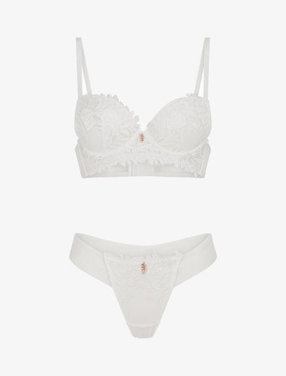 Ensemble soutien-gorge et tanga à bijoux lauriers strassés - Blanc - 3