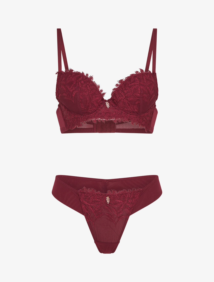 Ensemble soutien-gorge et tanga à bijoux lauriers strassés - Bordeaux - 1