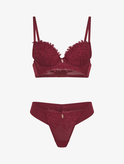 Ensemble soutien-gorge et tanga à bijoux lauriers strassés - Bordeaux - 1