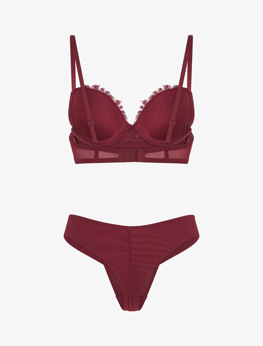 Ensemble soutien-gorge et tanga à bijoux lauriers strassés - Bordeaux - 2