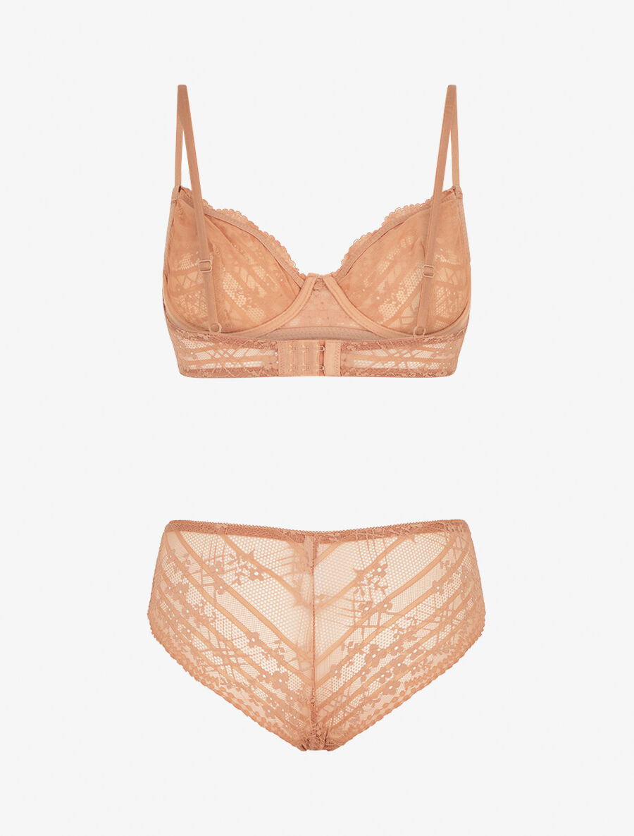 Ensemble soutien-gorge et culotte à bijoux arbre strassé - Camel - 2