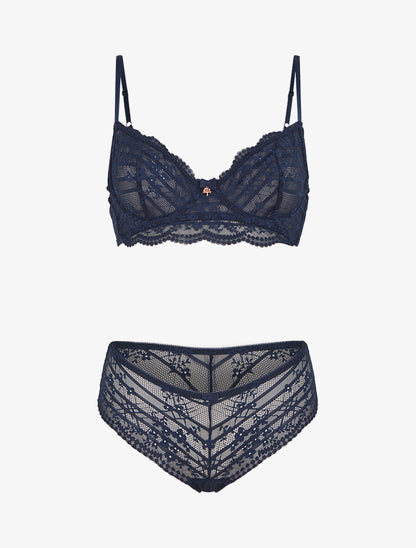 Ensemble soutien-gorge et culotte à bijoux arbre strassé - Marine - 1