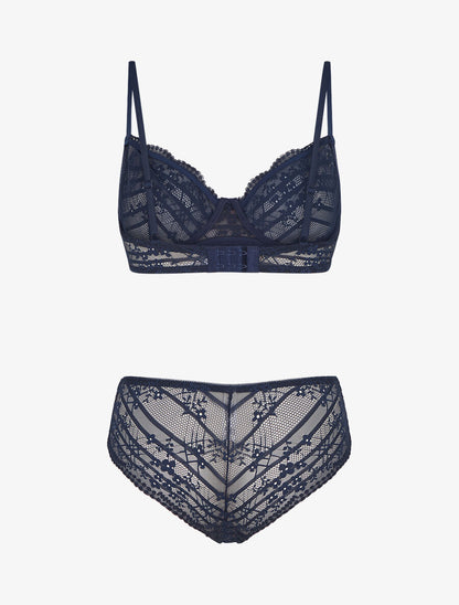 Ensemble soutien-gorge et culotte à bijoux arbre strassé - Marine - 2