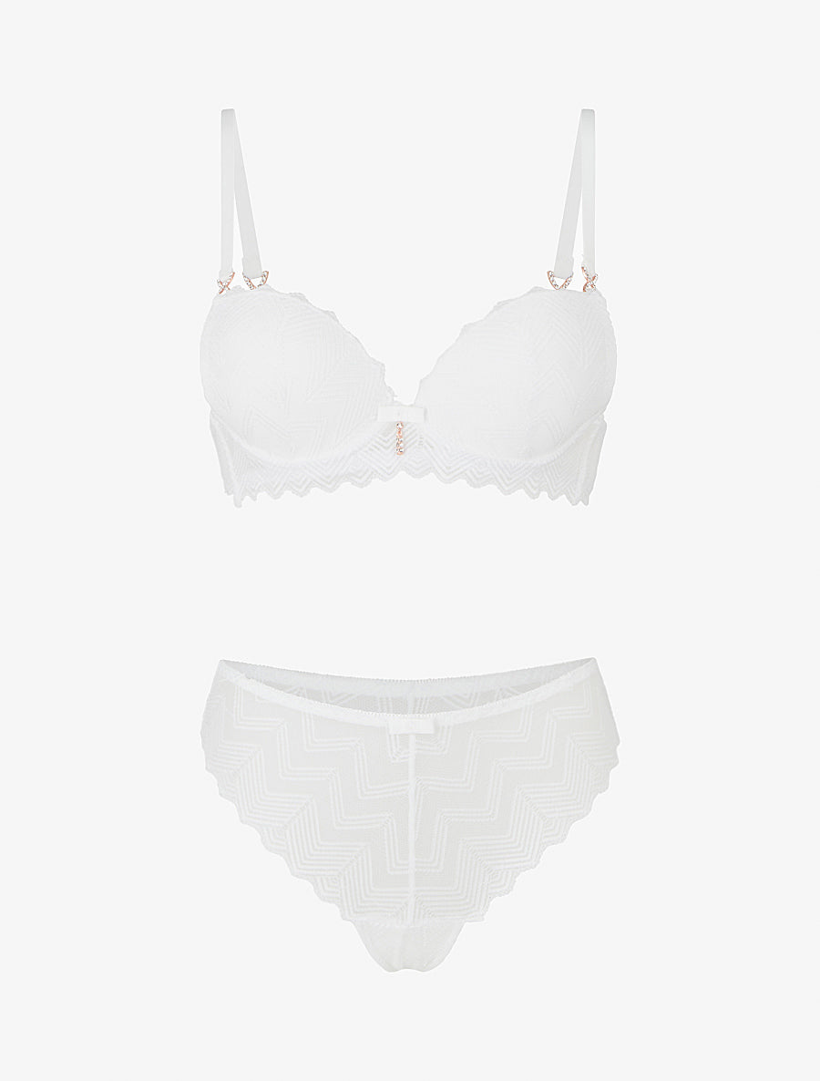 Ensemble soutien-gorge et tanga ajouré à bijoux strassés - Blanc - 1