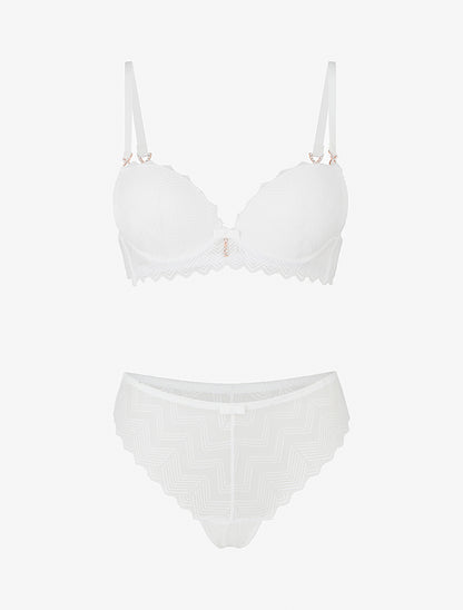 Ensemble soutien-gorge et tanga ajouré à bijoux strassés - Blanc - 1