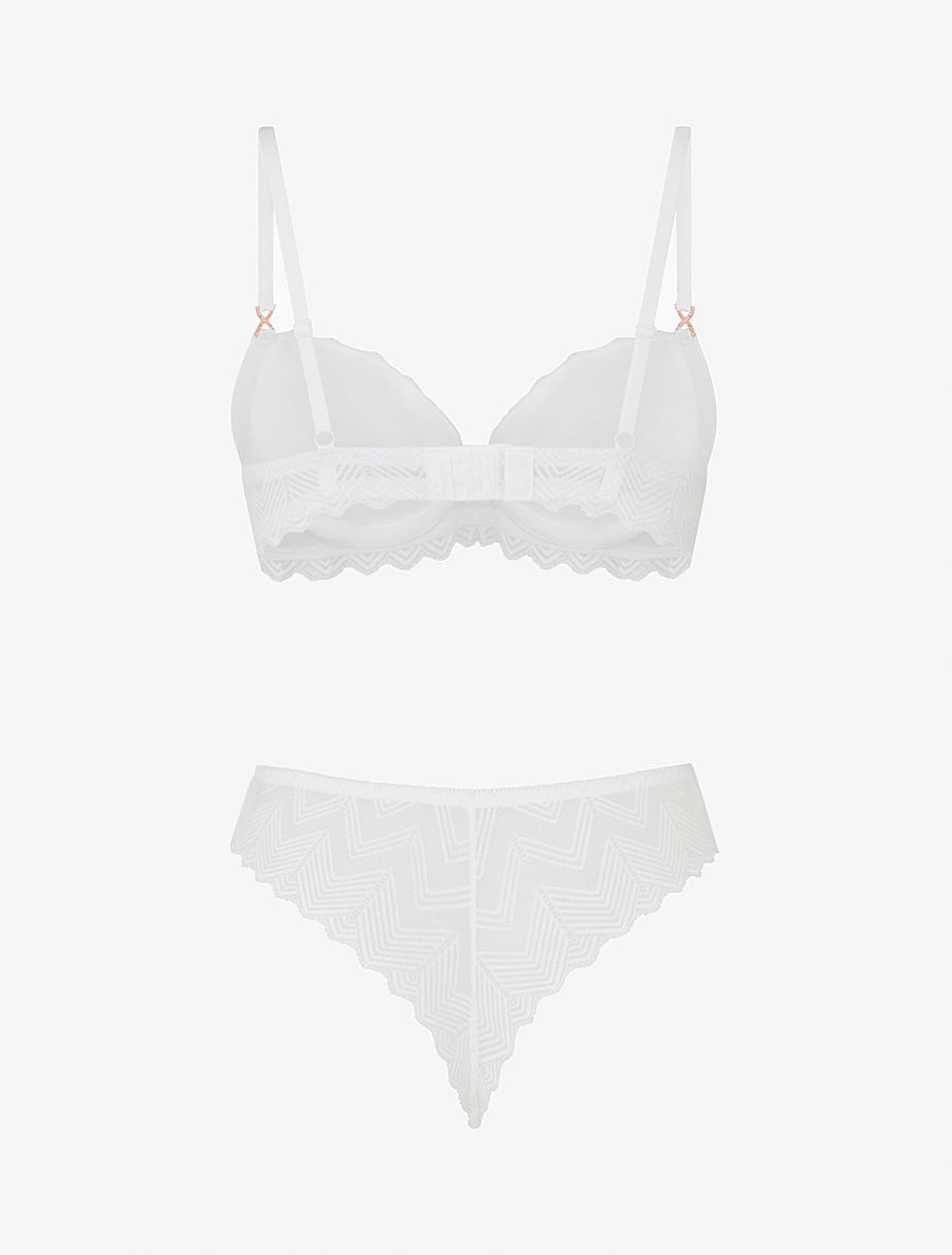 Ensemble soutien-gorge et tanga ajouré à bijoux strassés - Blanc - 2