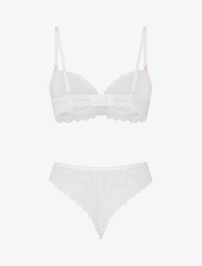 Ensemble soutien-gorge et tanga ajouré à bijoux strassés - Blanc - 2