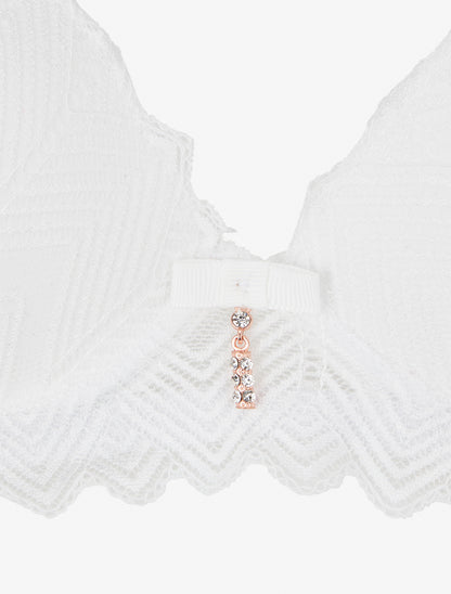 Ensemble soutien-gorge et tanga ajouré à bijoux strassés - Blanc - 3