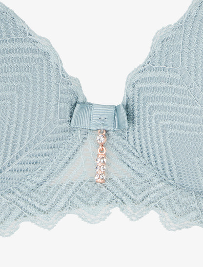 Ensemble soutien-gorge et tanga ajouré à bijoux strassés - Vert gris - 3