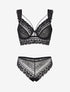 Ensemble lingerie en dentelle à liens - Noir - 1