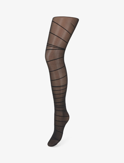 Collants en voile imprimé rayures - Noir - 1
