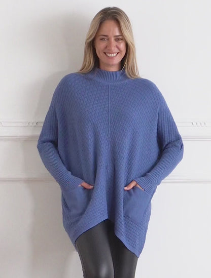 Poncho asymétrique à col montant - Bleu