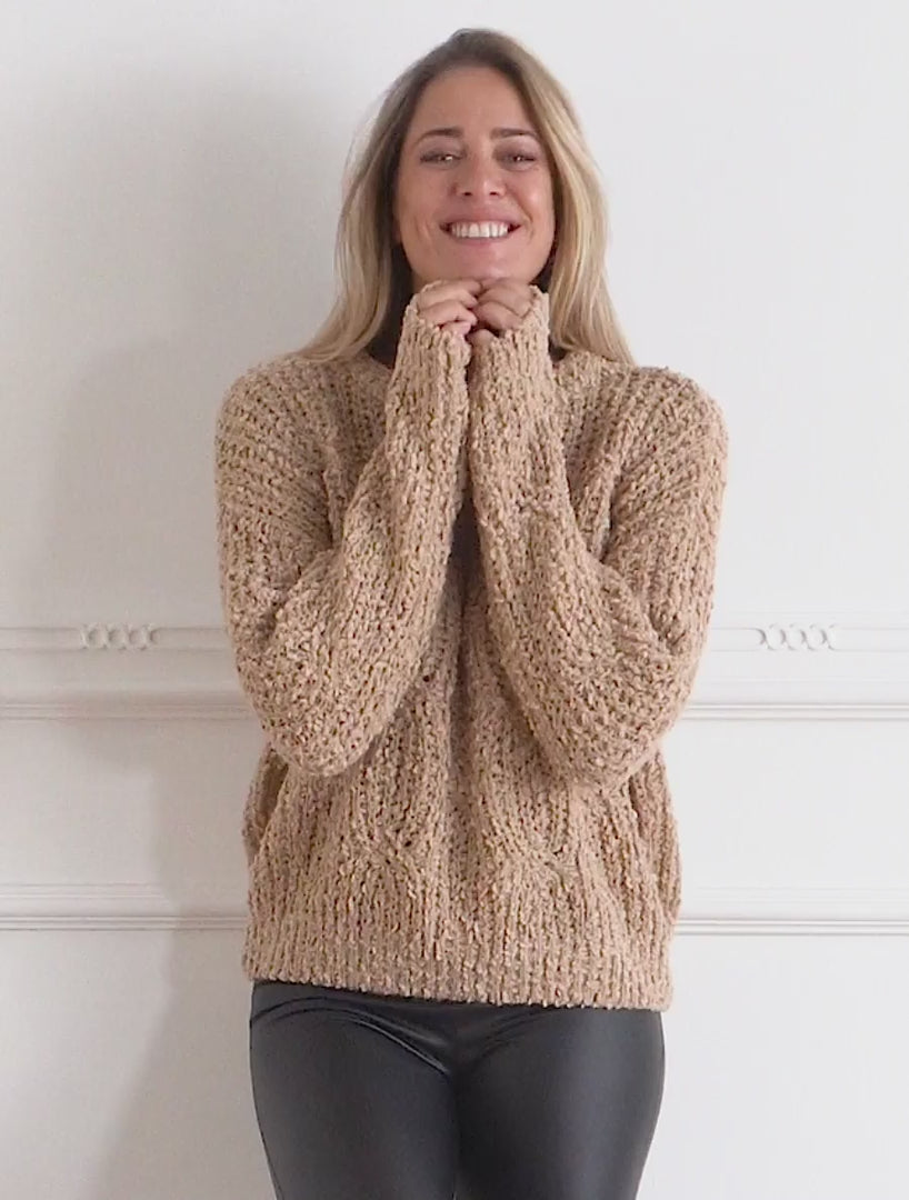 Pull droit en maille épaisse - Camel