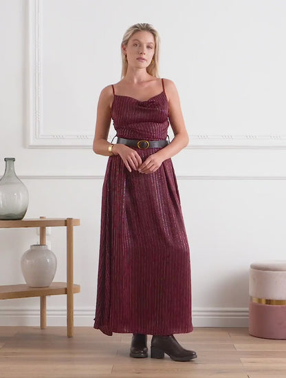 Robe longue à rayures irisées - Bordeaux